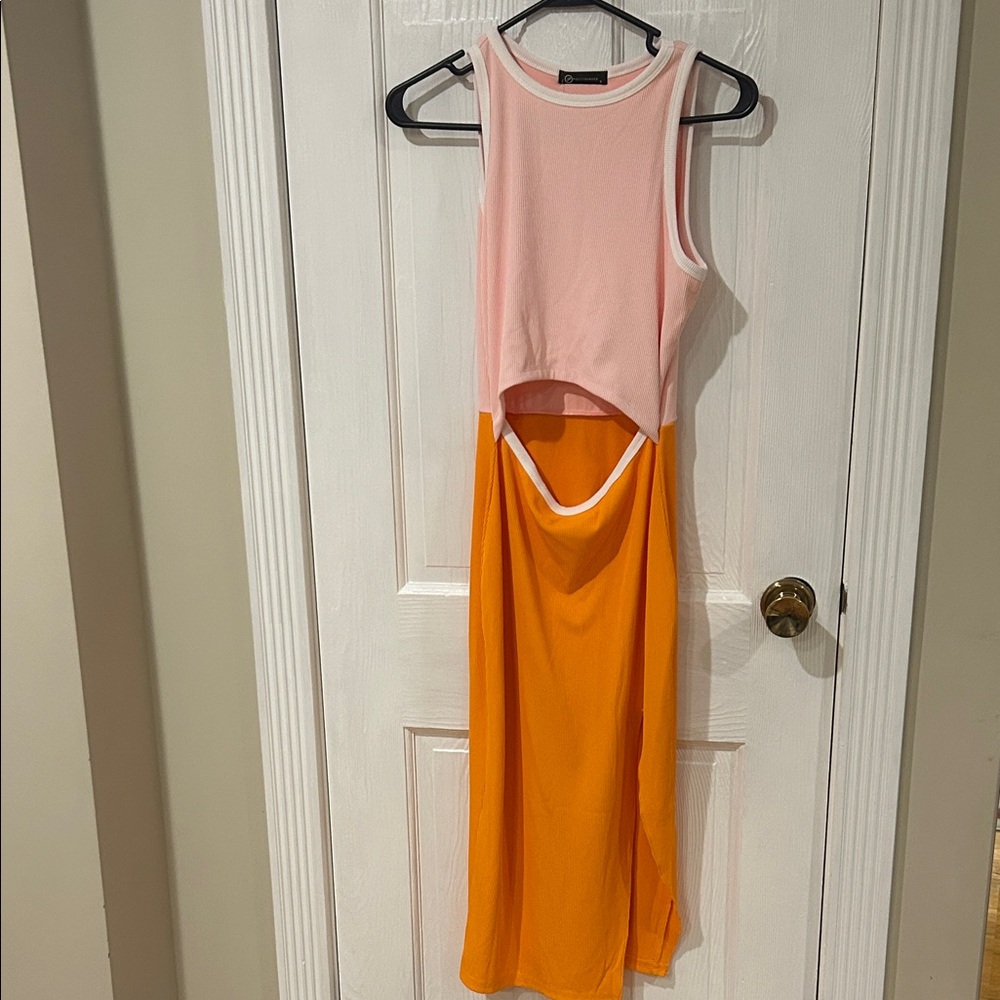 Sleeveless Pink and Orange Maxi Dress